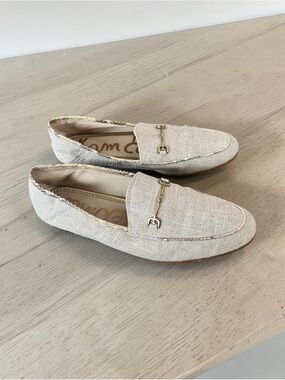 Sam Edelman Loraine Linen Horsebit Loafers Beige Snake Trim Sz 10.5M